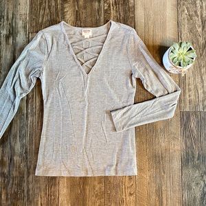 Mossimo Grey Crop Ribbed Long Sleeve